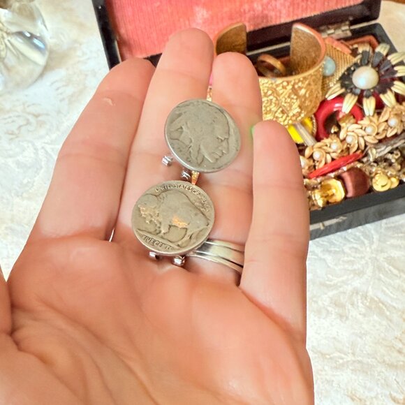 Vintage Buffalow Indian Head Earrings - Picture 6 of 9